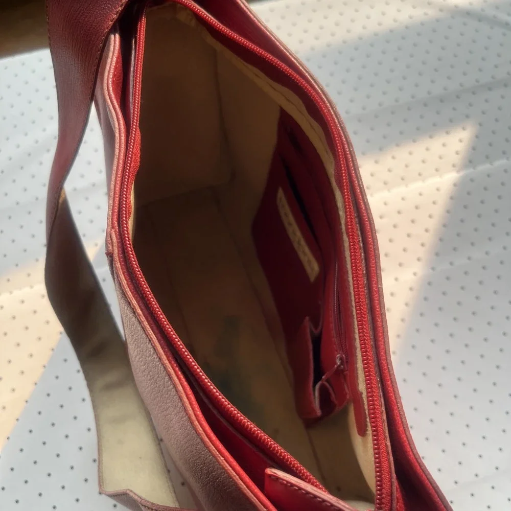Vintage 90s Cherry Red Leather Hobo Shoulder Bag Minimalist Purse